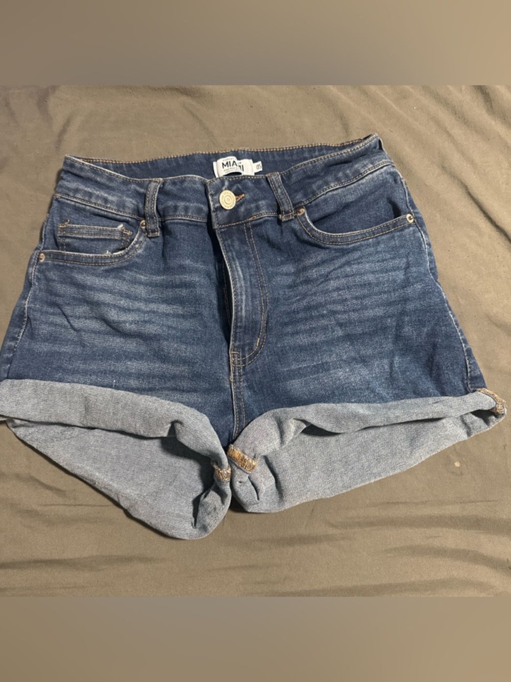 MIA Dark Blue Rolled-Hem High-Rise Jean Shorts